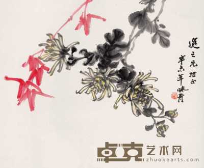 李味青 1991年作 竹菊图 立轴 48×59cm